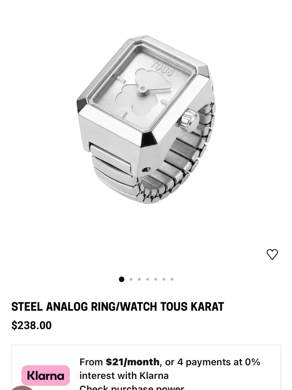 TOUS Silver Karat Steel Ring Watch